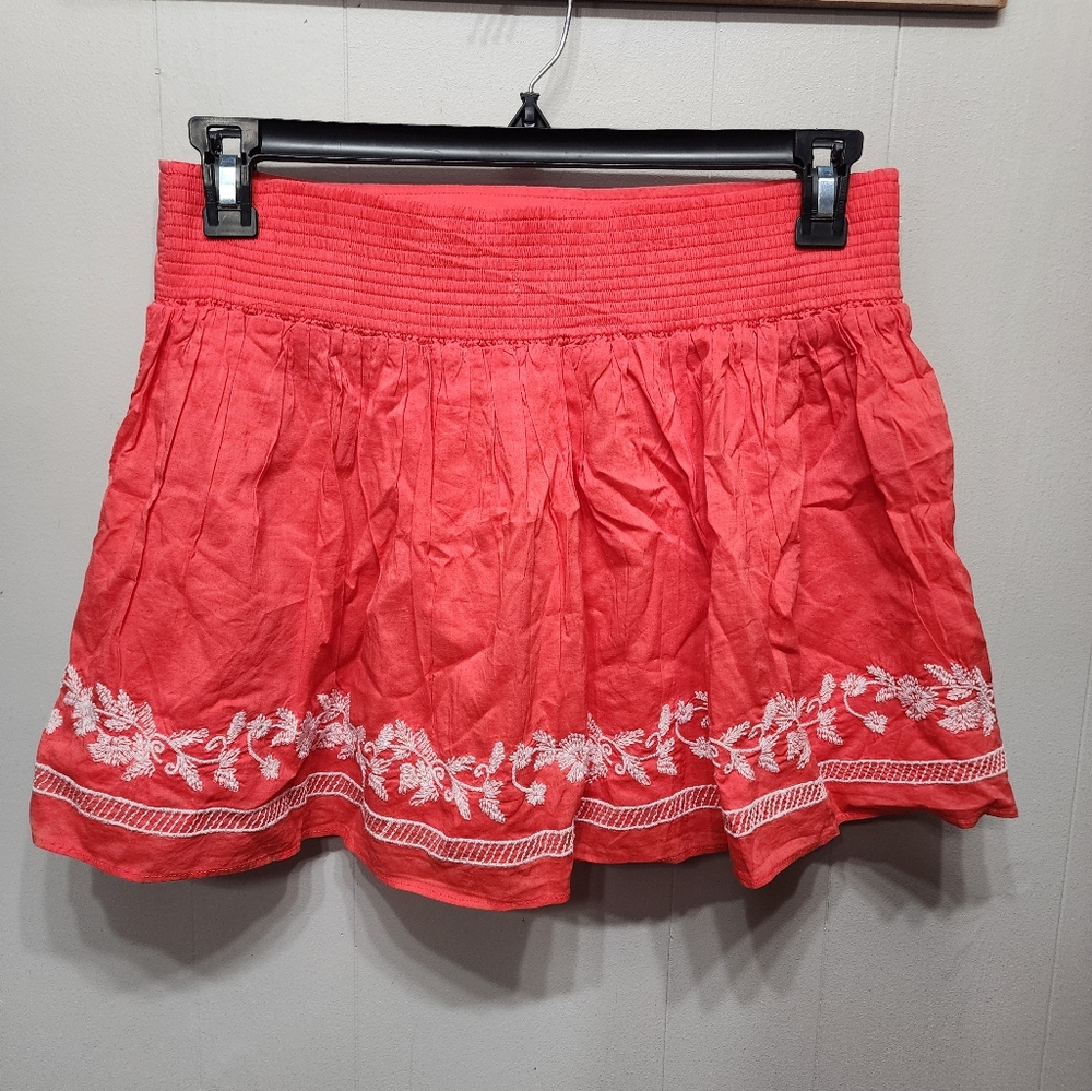 Aeropostale Skirt Large A-Line Mini Orange White Embroidered Casual Flirty B553